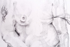 Detail, Uncomfortable Position, 2005, conte on wall, wall drawing installation, El Centro College Gallery, 15’ x 10’