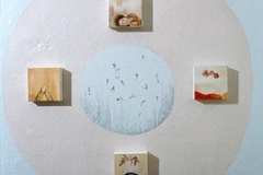 Wall Installation view at Mighty Fine Arts Gallery, 2006, small paintings, conte and acrylic on wall