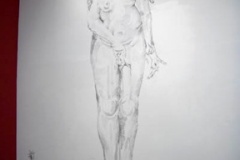 Uncomfortable Position, 2005, conte on wall, wall drawing installation, El Centro College Gallery, 15’ x 10’