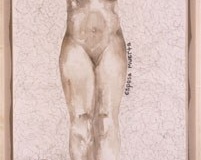 34th Floor, 2007, hand-sewn human hair with watercolor, 5\' x 29\"