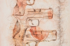 Die By The Drop, 2013, hand-sewn human hair with watercolor, 15\" x 13\"