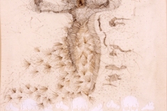 Died A Little Today, 2008, hand-sewn human hair with skull flocking, 16\" x 17\"