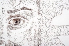 Detail, You\'ve Come a Long Way, Baby, 2012, hand-sewn human hair on canvas, 12.5\" x 15\"