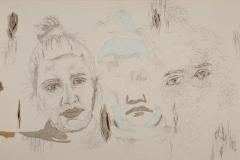 Dreamer, 2025, hand-stitched human hair, felt, fabric, thread on unprimed canvas, 27.5\" x 41.25\" — Photography by Mariah Richstone