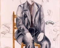 Steady As She Goes, 2007, hand-sewn human hair with watercolor, 63\" x 33\"