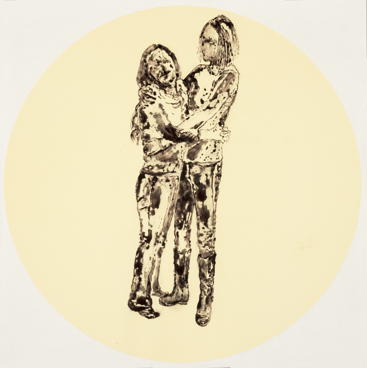 Detail, Hug Me Two Times, Girl, 2014, liquid graphite on vinyl applique, 13" circles, installation dimensions vary.