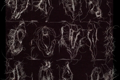 Detail, 12 Angry Wom en, 2018, hand - sewn gray human hair on black fabric, 20.5” x 20.5” x 2”