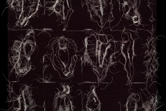 Detail, 12 Angry Wom en, 2018, hand - sewn gray human hair on black fabric, 20.5” x 20.5” x 2”