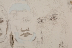 Dreamer, 2025, hand-stitched human hair, felt, fabric, thread on unprimed canvas, 27.5\" x 41.25\" — Photography by Mariah Richstone