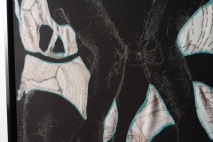 Detail, Graces, Nalgonas, Marias, 2022-2023, hand-sewn human gray hair, specialty fabric with thread on black twill fabric, 34” x 38” x 2 ¼”, Image courtesy of form & concept. Photography by Byron Flesher.
