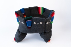 Molcajete, Mollicaxtli, 2026, felt and Mexican serape repurposed fabric, botonaduras, 21\" x 27\" x 27\" — Photography by Mariah Richstone